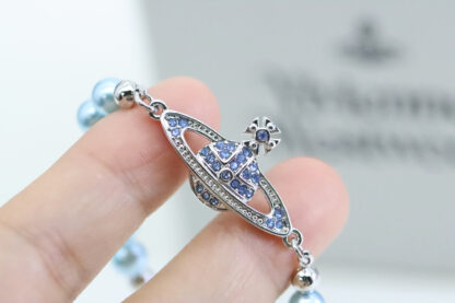 Vivienne Westwood Grey Blue Saturn Pearl Bracelet - Image 5