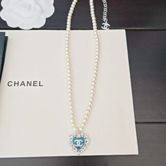 Chanel Blue Heart Pearl Necklace
