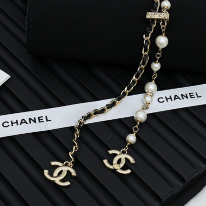 Chanel leather with black gold pearl necklace - Image 3