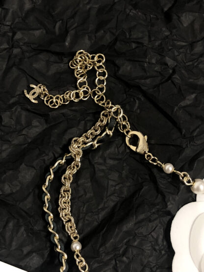 Chanel leather chain pearl bow double clavicle necklace - Image 5