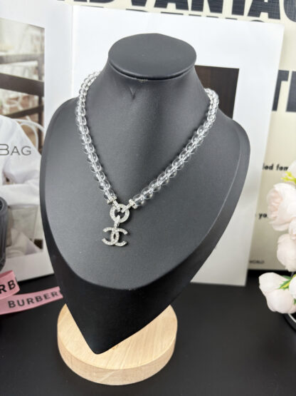 Chanel transparent beads circle full diamond double c pendant necklace - Image 5