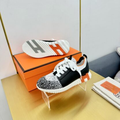 Hermes Spring and Summer Couples White and Black Color Matching Breathable and Durable Sports Casual Shoes - Image 5