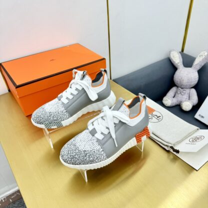Hermes Spring and Summer Couples British Gray, White and Orange Colorblock Breathable and Durable Sports Casual Shoes - Image 5