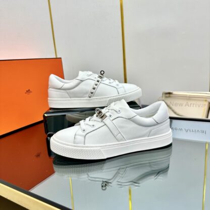 Hermes couple thick-soled lace-up fashionable white casual shoes - Image 5