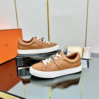 Hermes couple thick-soled lace-up fashionable light brown casual shoes - Image 5