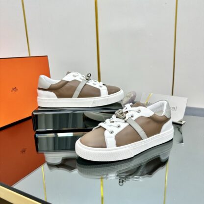 Hermes Couple's Thick-soled Lace-up Fashion Gray Apricot Casual Shoes - Image 5