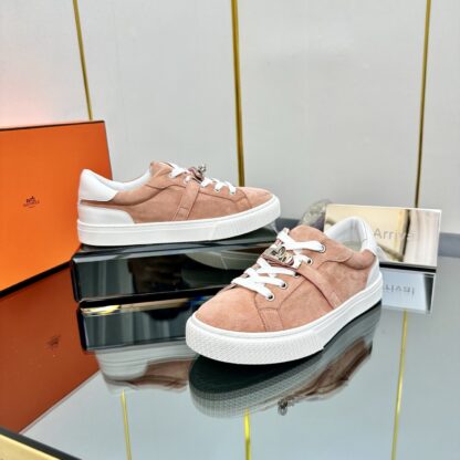 Hermes milk tea color couple's lace-up thick-soled fashionable casual shoes - Image 5