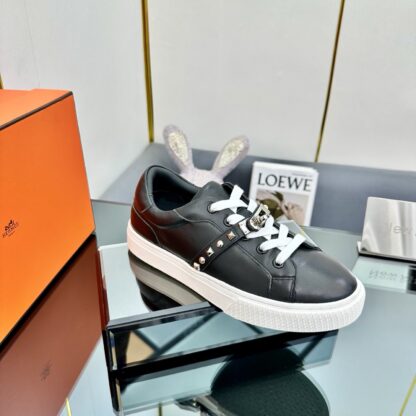 Hermes black and white couple's lace-up thick-soled fashionable casual shoes - Image 5