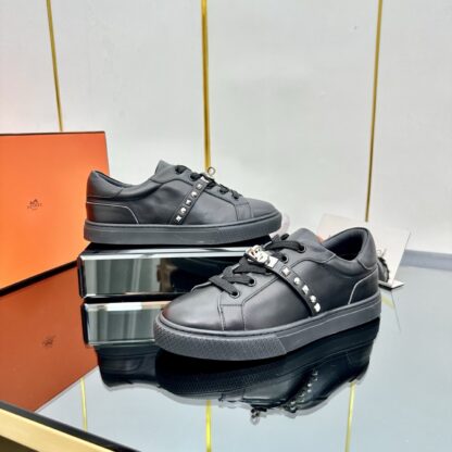 Hermes pure black couple's lace-up thick-soled fashionable casual shoes - Image 5