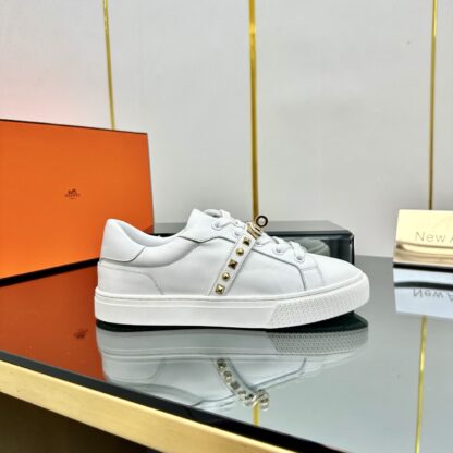 Hermes pure white couple's lace-up thick-soled fashionable casual shoes - Image 5