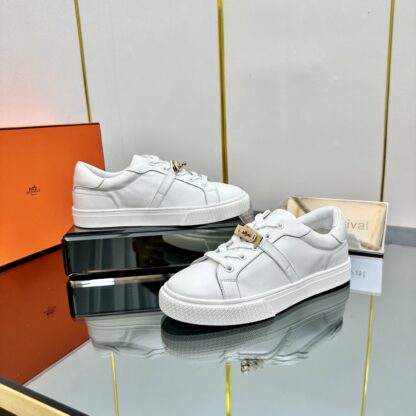 Hermes white couple's lace-up thick-soled fashionable casual shoes - Image 5