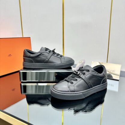 Hermès couple's lace-up thick-soled black casual shoes - Image 5