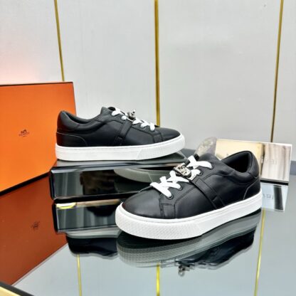 Hermes couple's lace-up thick-soled black and white casual shoes - Image 5