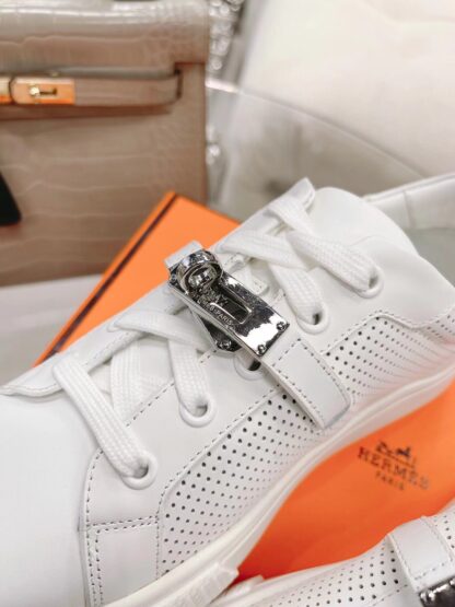 Hermes white latest kelly shoe buckle classic flat casual shoes - Image 6