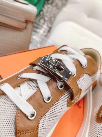 Hermes beige brown latest kelly shoe buckle classic flat casual shoes - Image 6