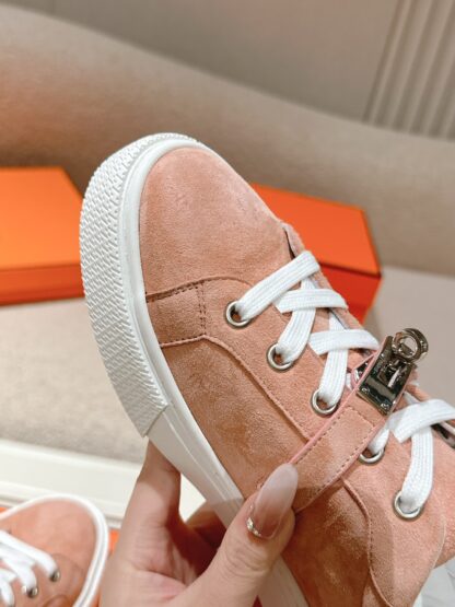 Hermes pink apricot latest kelly shoe buckle classic flat casual shoes - Image 6