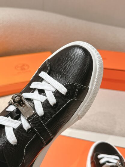 Hermes black and white latest kelly shoe buckle classic flat casual shoes - Image 6