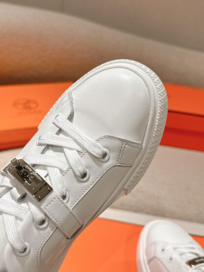 Hermes pure white latest kelly shoe buckle classic flat casual shoes - Image 6