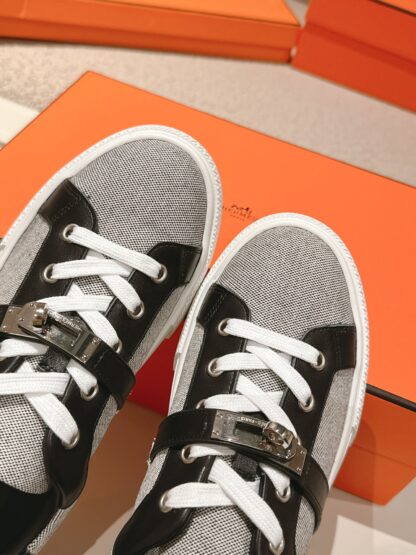 Hermes black and white gray latest kelly shoe buckle classic flat casual shoes - Image 6
