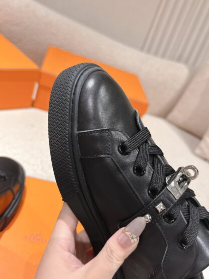Hermes couple black kelly shoe buckle classic flat casual shoes - Image 6