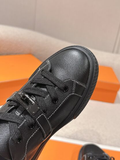 Hermes couple's pure black kelly shoe buckle classic flat casual shoes - Image 6
