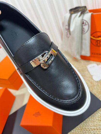 Hermes kelly shoe buckle black stylish noble casual loafers - Image 6