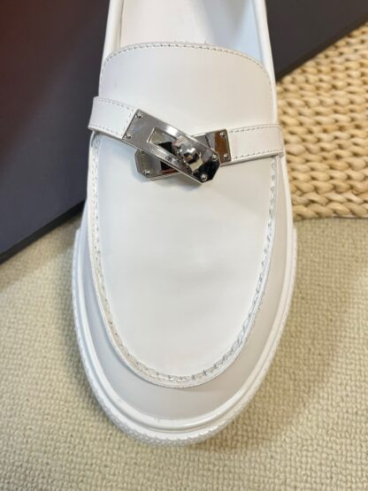 Hermes Kelly buckle white stylish and noble casual loafers - Image 6