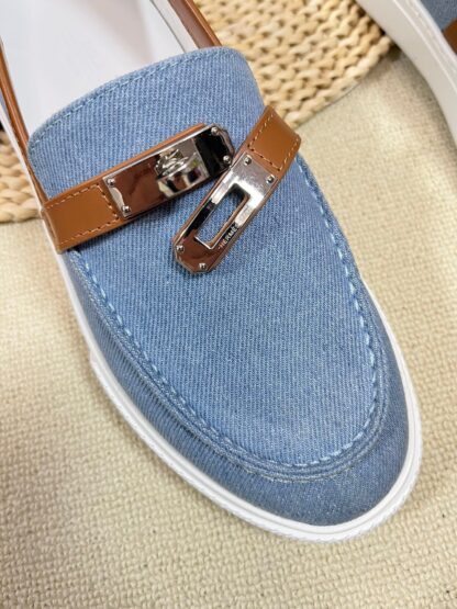 Hermes kelly shoe buckle blue brown fashion noble casual loafers - Image 6