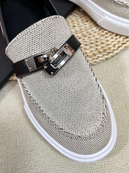 Hermes Kelly shoe buckle gray and black stylish and noble casual loafers - Image 6