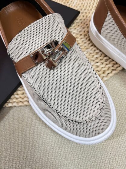Hermes Kelly shoe buckle gray brown fashion noble casual loafers - Image 6