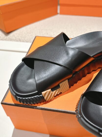 Hermes black brown comfortable casual style cross-slippers - Image 6