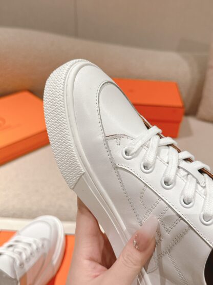 Hermes white and brown couple fashion casual skateboard shoes - Image 6