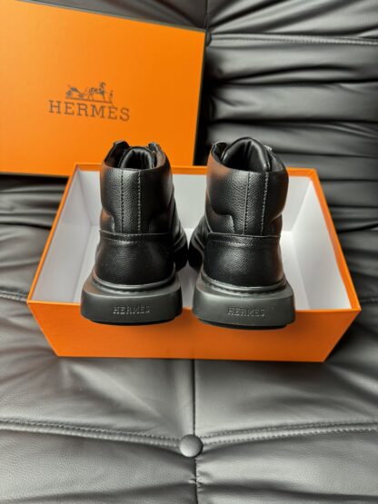 Hermes black leather high-end noble high-top casual shoes - Image 6