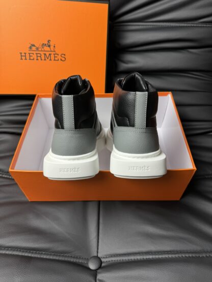 Hermes grey and black color matching cowhide high-end noble high-top casual shoes - Image 6