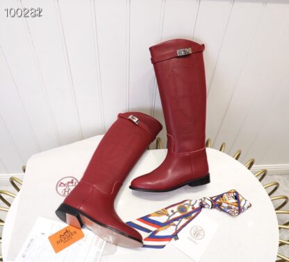 Hermès classic kelly buckle red mid-calf boots - Image 6