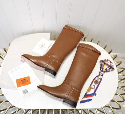 Hermès classic kelly buckle brown fashion mid-calf boots - Image 6