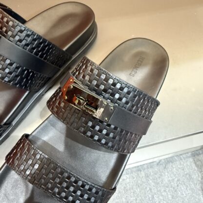 Hermes summer black silver buckle pure handmade high-end sandals - Image 6