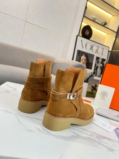 Hermès Classic Brown Silver Buckle Suede Biker Boots - Image 6