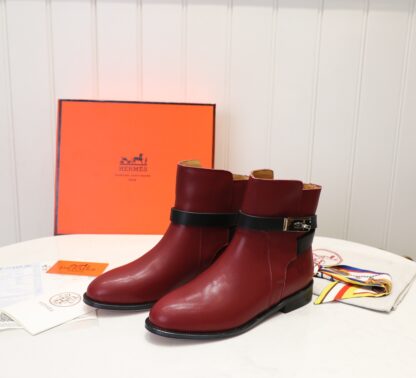 Hermès classic red silver buckle fashion knight boots Hermès classic red silver buckle fashion knight boots - Image 5