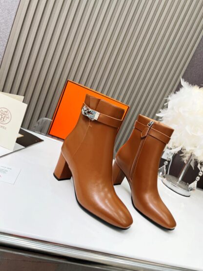 Hermes classic brown kelly buckle fashion ankle boots - Image 5