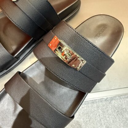 Hermes black gold buckle summer pure handmade high-end sandals - Image 6