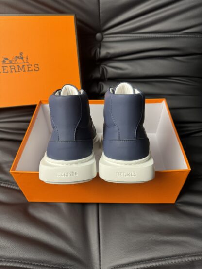 Hermes dark blue leather high-end noble high-top casual shoes - Image 6