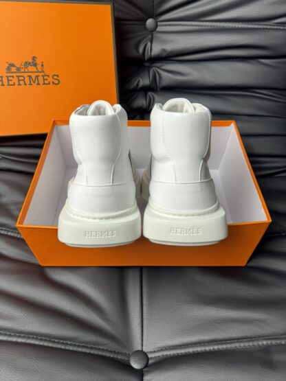 Hermes white leather high-end noble high-top casual shoes - Image 6