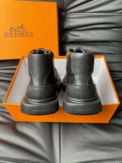 Hermès black and orange color matching cowhide high-end noble high-top casual shoes - Image 6