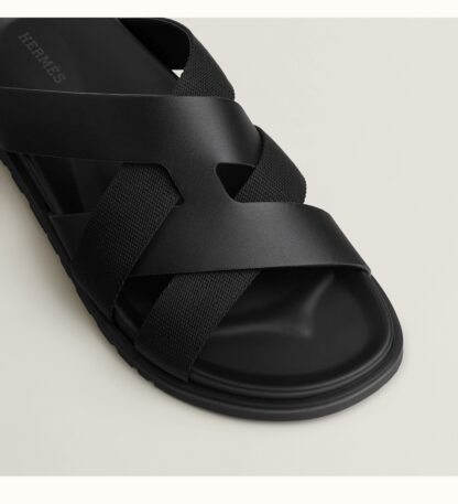 Hermès black woven couple sandals
