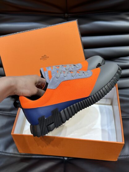 Hermès Men's Orange Grey Lightweight Casual Sneakers - Image 6