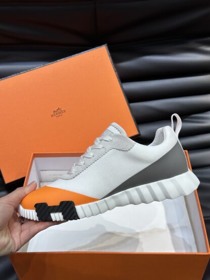 Hermès Men's White Orange Lightweight Casual Sneakers - Image 6