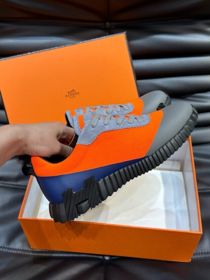 Hermès Men's Gray Orange Lightweight Casual Sneakers - Image 6