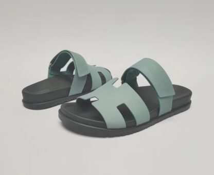 Hermès Couple Grey Blue Braided Slippers - Image 6