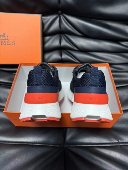 Hermes leather mesh breathable dark blue high-end temperament casual shoes - Image 6